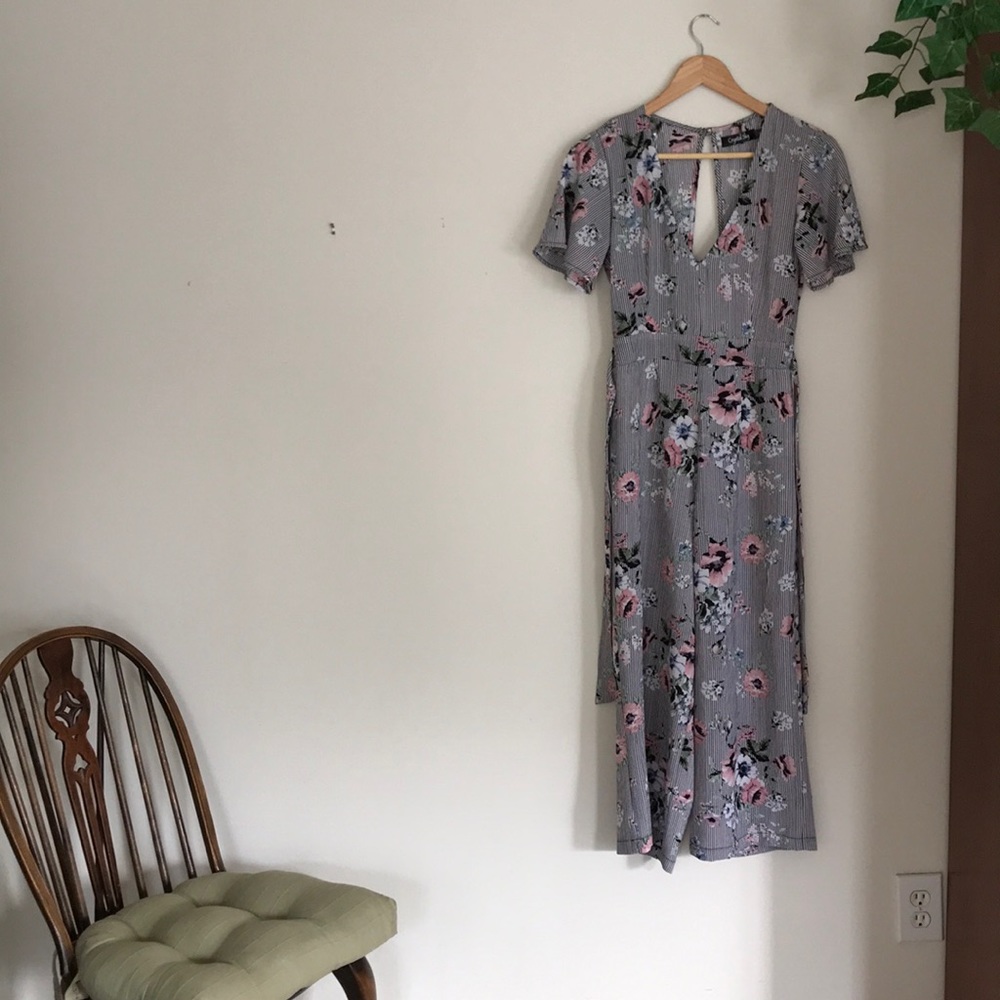Floral -pin stripe jumpsuit